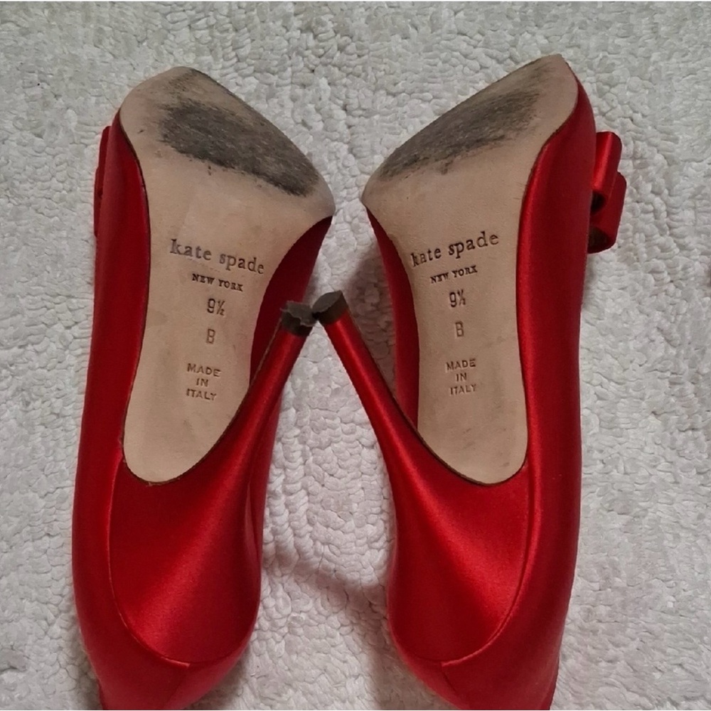 Kate Spade Red Satin Heels with Bow - Picture 8 of 12